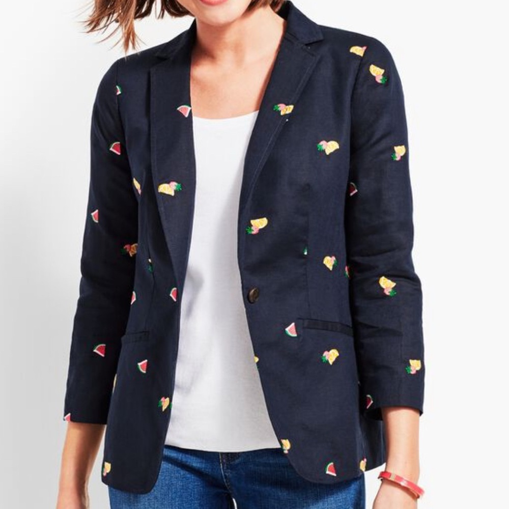 Talbots jacket with embroidered fruits